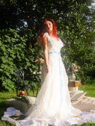 Princess A Line Off the Shoulder Embroidered White Tulle Party Dress Evening Dress HZ1023
